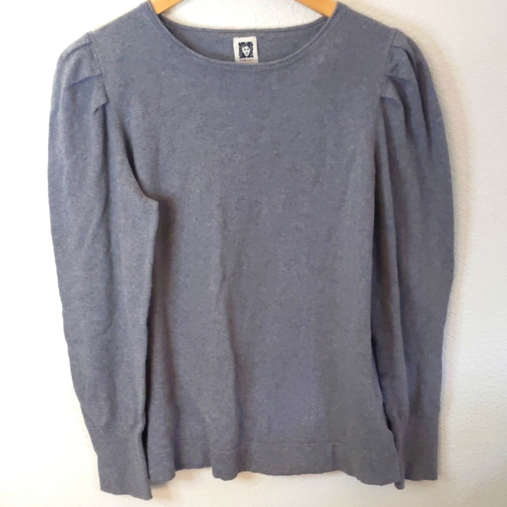 Anne Klein Heather Gray Knit Top Cashmere Cotton Blend Classic Academia